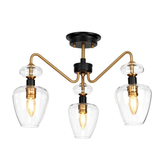 Armand 3 Light Semi-Flush - Aged Brass Plated & Charcoal Black Paint
