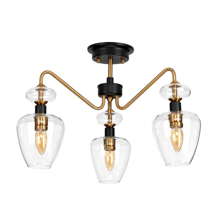 Armand 3 Light Semi-Flush - Aged Brass Plated & Charcoal Black Paint