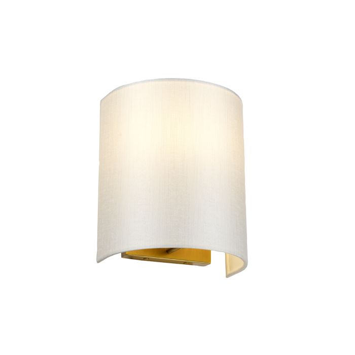 Cooper Small Curved Wall Light with Aged Brass Back Plate with Ivory Shade