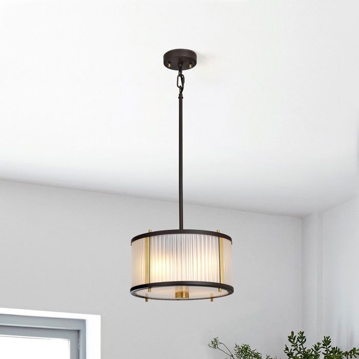 Corona 2 Light Pendant - Museum Bronze Dark Brown Painted / Aged Brass