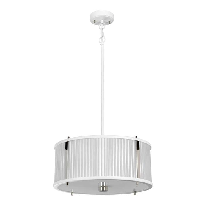 Corona 3 Light Pendant - White Satin Painted / Polished Nickel