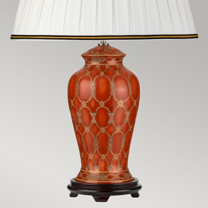 Datai 1 Light Table Lamp - Terracotta and Gold with Ivory with Black and Gold trim Shade