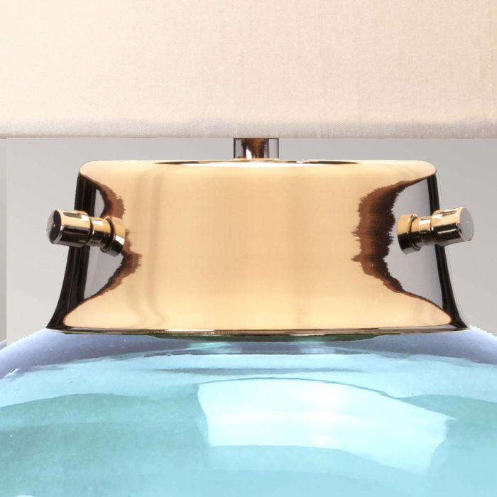 Kara Table Lamp - Polished Nickel - Blue Glass with Hepplewhite Shade