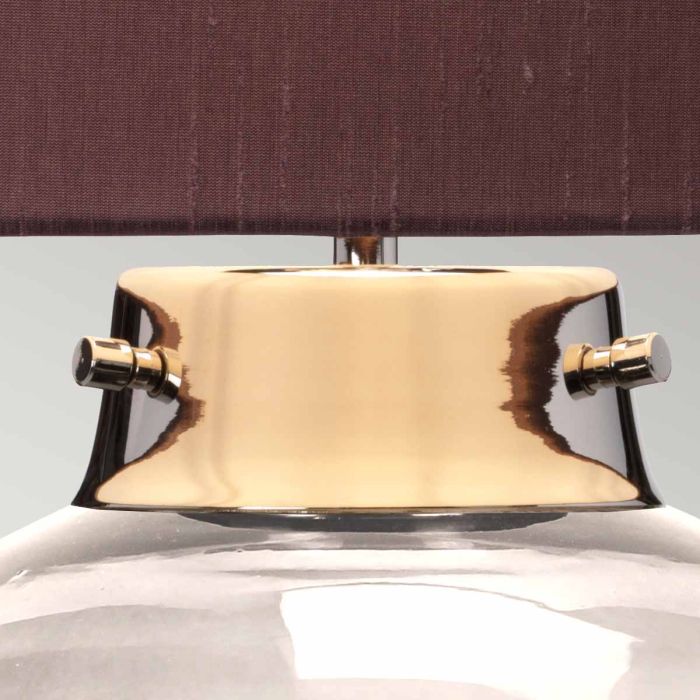 Kara Table Lamp - Polished Nickel - Smoke Glass with Larkspur Shade