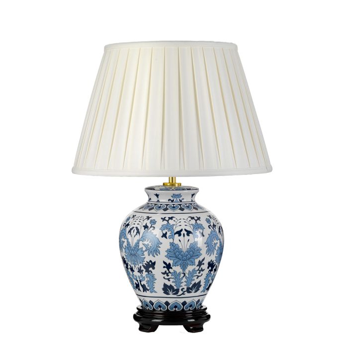 Linyi 1 Light Table Lamp with Tall Empire Shade - Blue and White with Ivory Shade