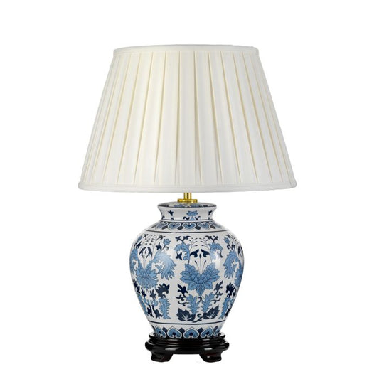 Linyi 1 Light Table Lamp with Tall Empire Shade - Blue and White with Ivory Shade