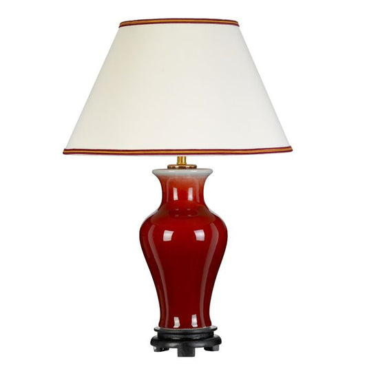 Majin 1 Light Table Lamp with Tall Empire Shade - Oxblood with Cream with Burgundy and Gold Trim Shade
