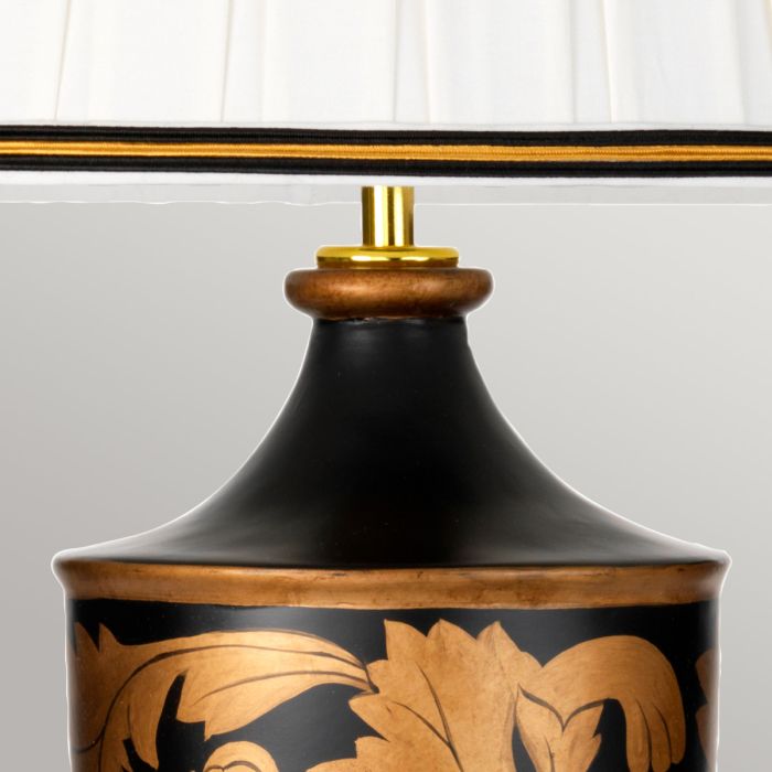 Narbonne 1 Light Table Lamp - with Tall Empire Shade - Black and Gold with Ivory with Black and Gold trim Shade