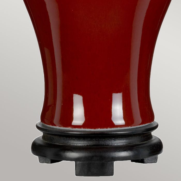 Oxblood Temple Jar 1 Light Table Lamp with Tall Empire Shade - Oxblood with Off-White with Ivory and Gold Trim Shade