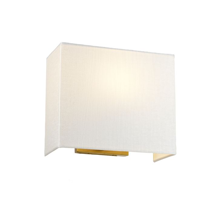Riley Medium Rectangular Wall Light with Aged Brass Back Plate with Ivory Shade