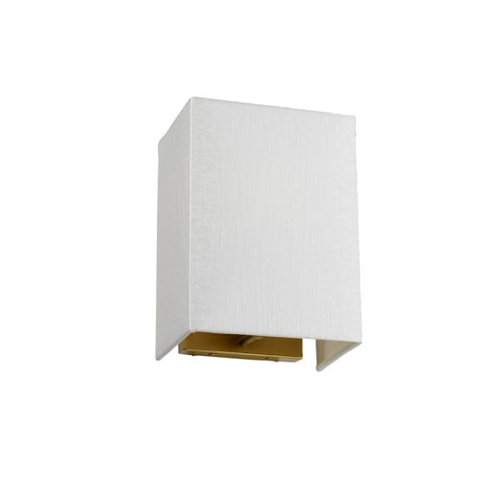 Riley Small Rectangular Wall Light with Aged Brass Back Plate with Ivory Shade