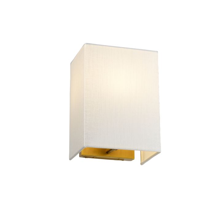 Riley Small Rectangular Wall Light with Aged Brass Back Plate with Ivory Shade