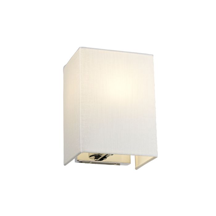 Riley Small Rectangular Wall Light with Polished Chrome Back Plate with Ivory Shade