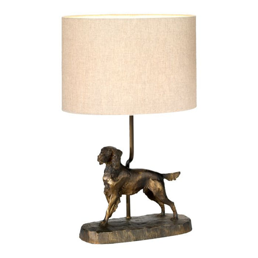 Rufus 1 Light Table Lamp with Oval Shade - Bronze Patina with Natural Shade