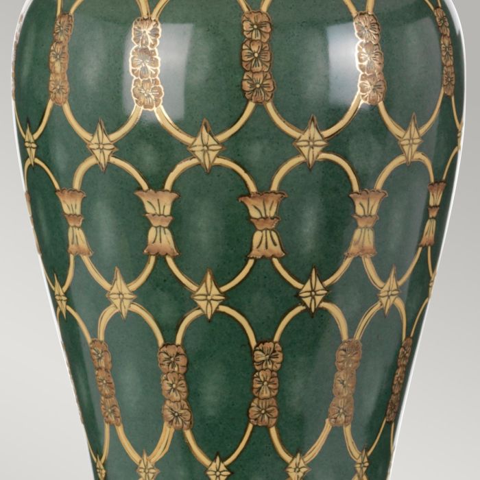 Sashi 1 Light Table Lamp With Tall Empire Shade - Green with Gold and Brown with Ivory with Black and Gold trim Shade