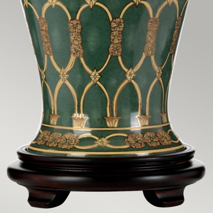 Sashi 1 Light Table Lamp With Tall Empire Shade - Green with Gold and Brown with Ivory with Black and Gold trim Shade