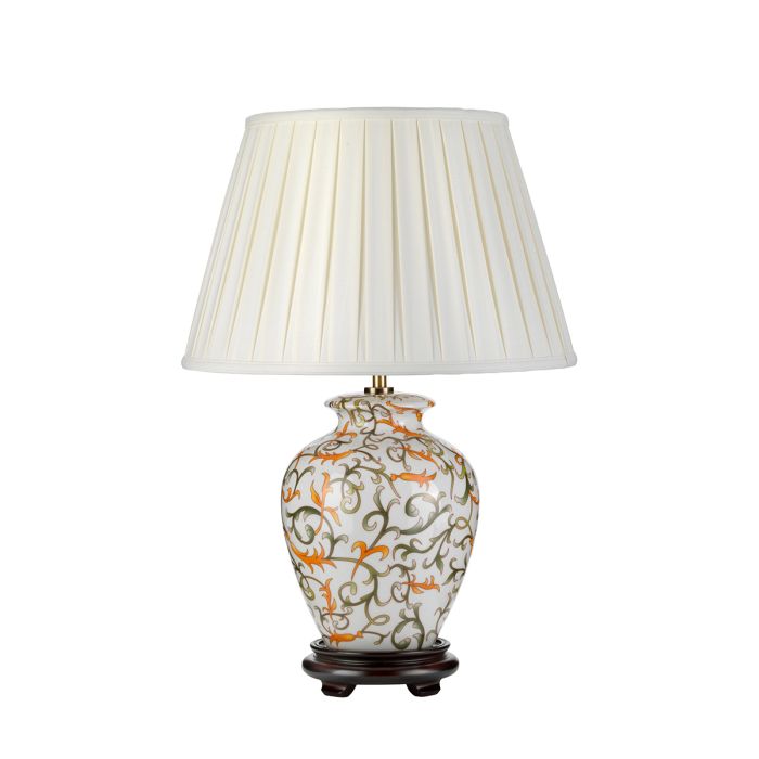 Soling 1 Light Table Lamp - Cream with Orange and Green with Ivory Shade