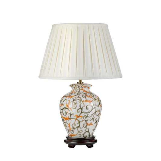 Soling 1 Light Table Lamp - Cream with Orange and Green with Ivory Shade