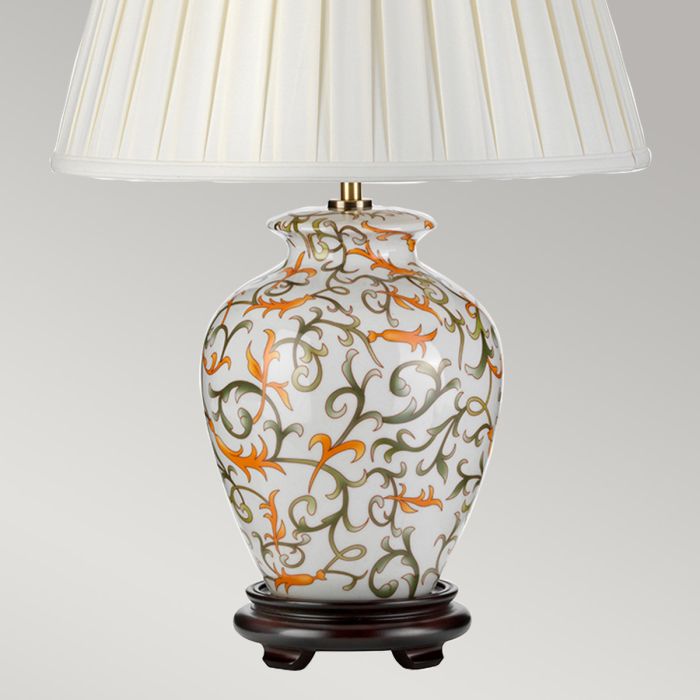 Soling 1 Light Table Lamp - Cream with Orange and Green with Ivory Shade