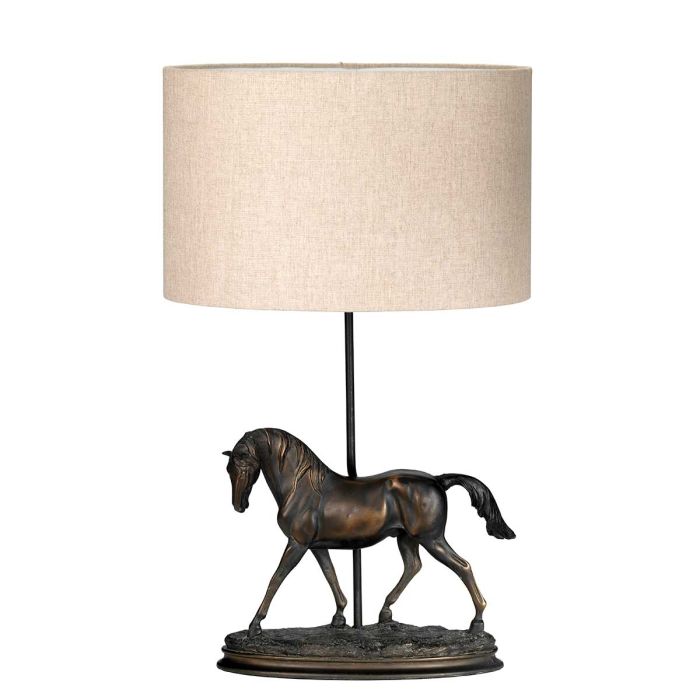 Spirit 1 Light Table Lamp with Oval Shade - Bronze Patina with Natural Shade