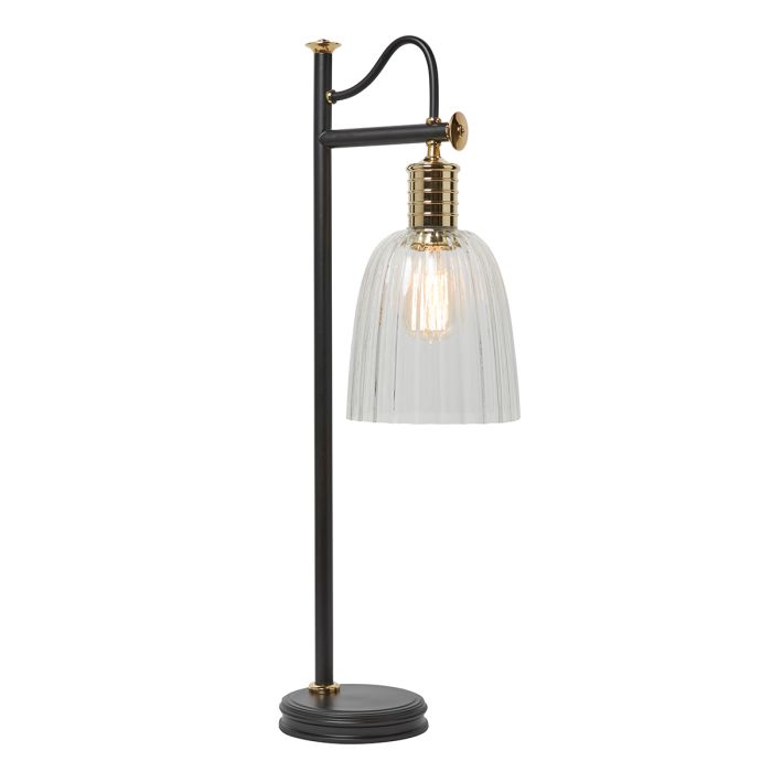 Douille 1 Light Table Lamp - Black / Polished Brass with Clear Shade