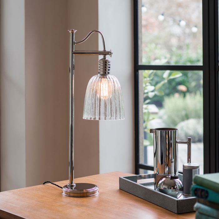 Douille 1 Light Table Lamp - Polished Nickel with Clear Shade
