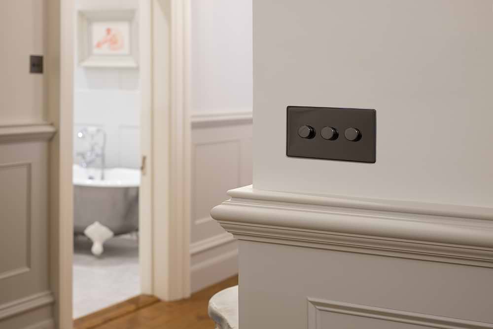 The Connaught Collection Black Nickel 3 Gang 2 -Way Intelligent Dimmer 150W LED (300W Halogen/Incandescent)
