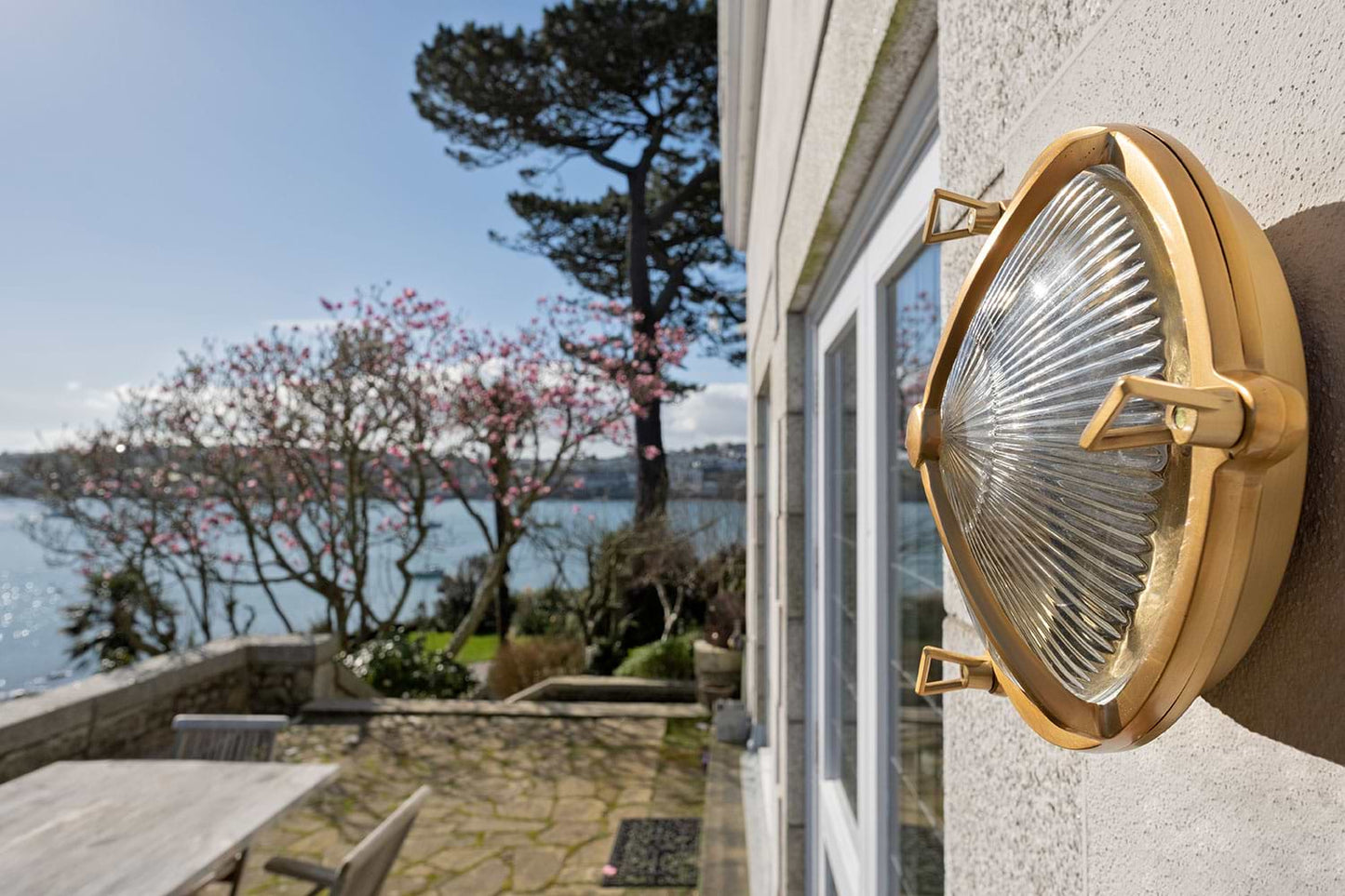 Soho Lighting Carlisle Trine IP65 Outdoor & Bathroom Lacquered Solid Brass Prismatic Glass Wall Light