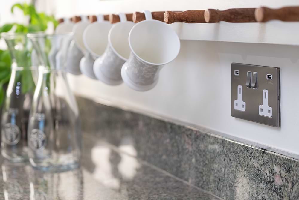 The Lombard Collection Brushed Chrome 2 Gang 13A SP Socket with 2 x USB-A 3.1A