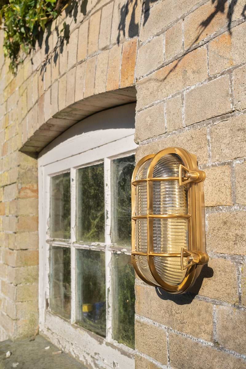 Soho Lighting Flaxman IP65 Outdoor & Bathroom Lacquered Solid Brass Bulkhead Wall Light