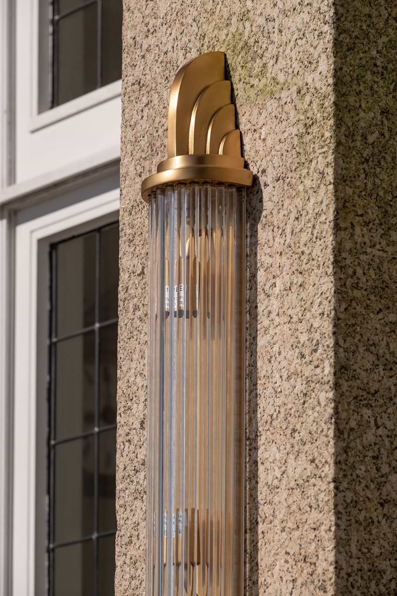 Soho Lighting Sheraton Lacquered Antique Brass IP44 Rated Art Deco Wall Light