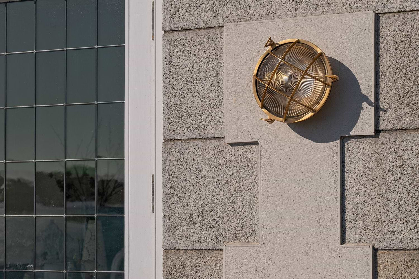 Soho Lighting Carlisle Grid Prismatic Glass IP65 Outdoor & Bathroom Laquered Solid Brass Bulkhead Wall Light