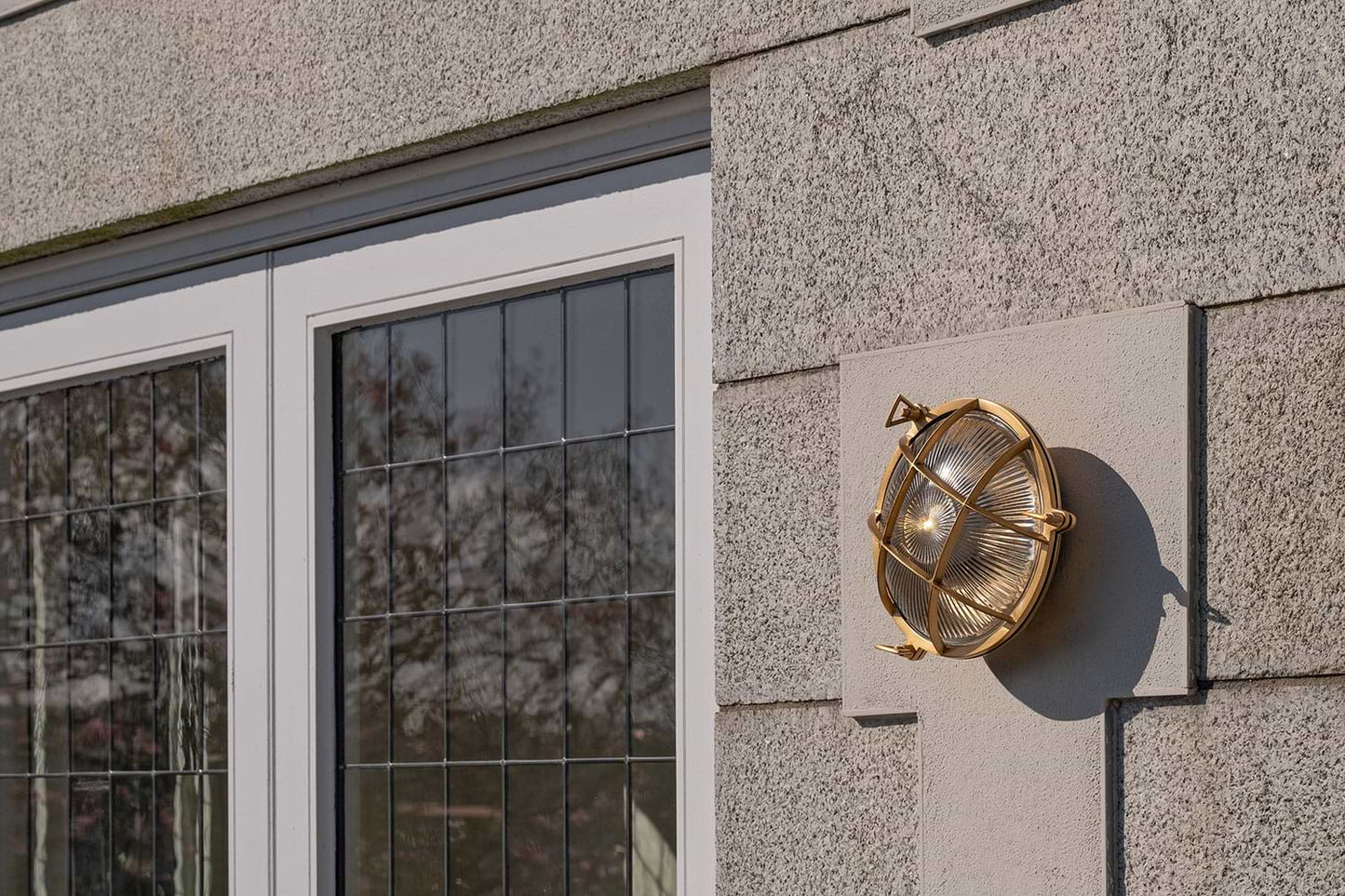 Soho Lighting Carlisle Grid Prismatic Glass IP65 Outdoor & Bathroom Laquered Solid Brass Bulkhead Wall Light