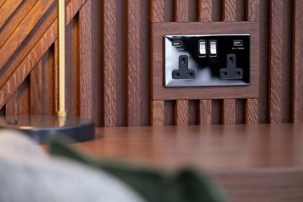The Connaught Collection Black Nickel 2 Gang 13A DP Socket with 2 x USB-A 4.8A