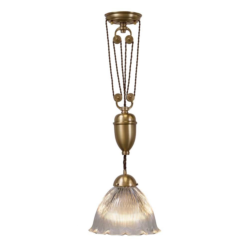 Soho Lighting D'Arblay Brass Scalloped Dome Rise and Fall Adjustable Pendant Light