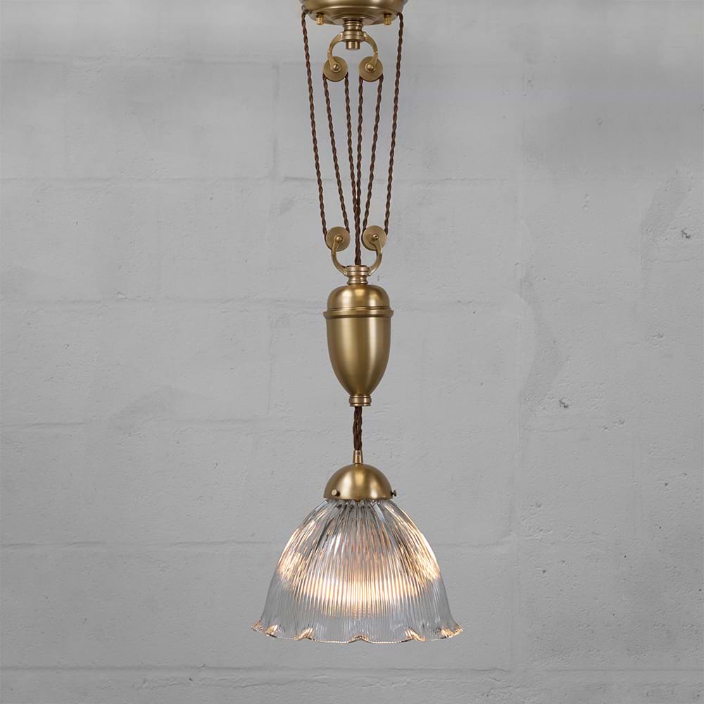 Soho Lighting D'Arblay Brass Scalloped Dome Rise and Fall Adjustable Pendant Light