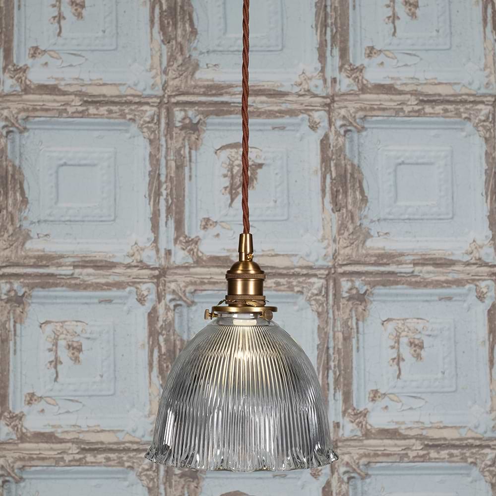 Soho Lighting D'Arblay Lacquered Antique Brass Scalloped Prismatic Glass Dome Pendant Light