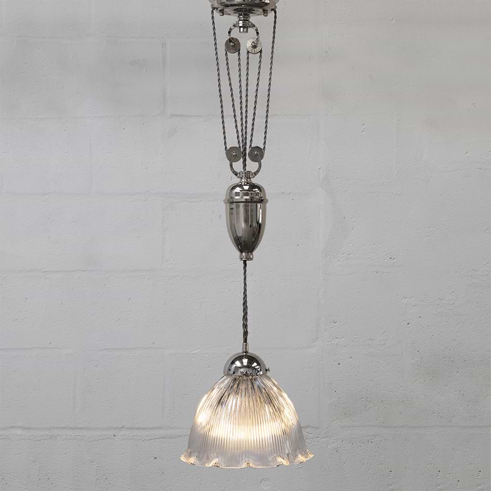 Soho Lighting D'Arblay Nickel Scalloped Dome Rise and Fall Adjustable Pendant Light