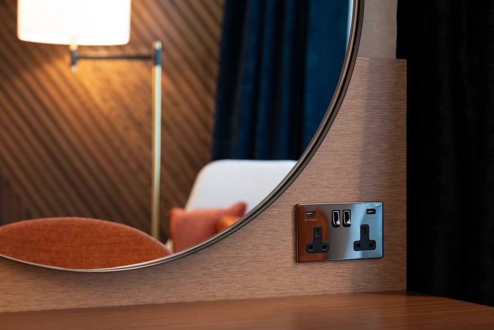 The Connaught Collection Black Nickel 2 Gang 13A DP Socket with 2 x USB-A 4.8A