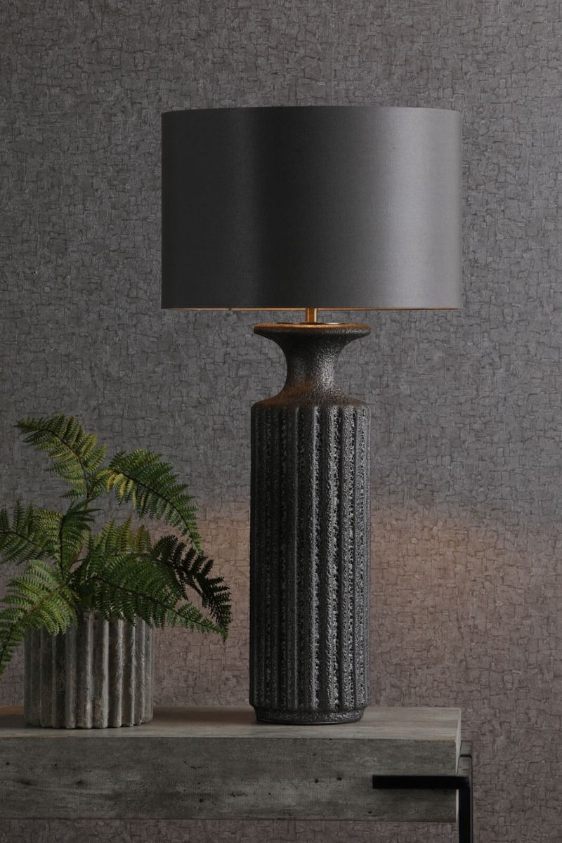 Dugan Table Lamp Black Volcanic Glaze With Shade