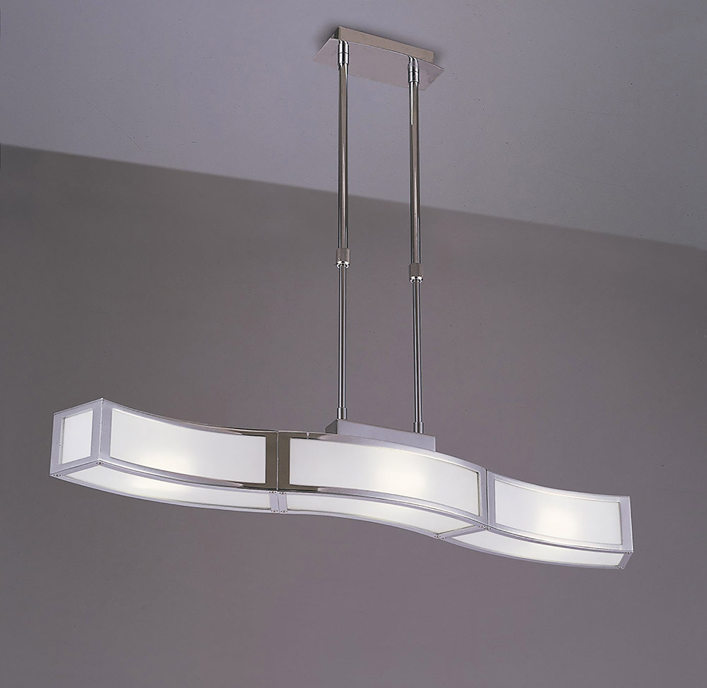 Duna E27 Linear Pendant 3 Light L1 Bar, Polished Chrome, White Acrylic, CFL Lamps INCLUDED by Mantra