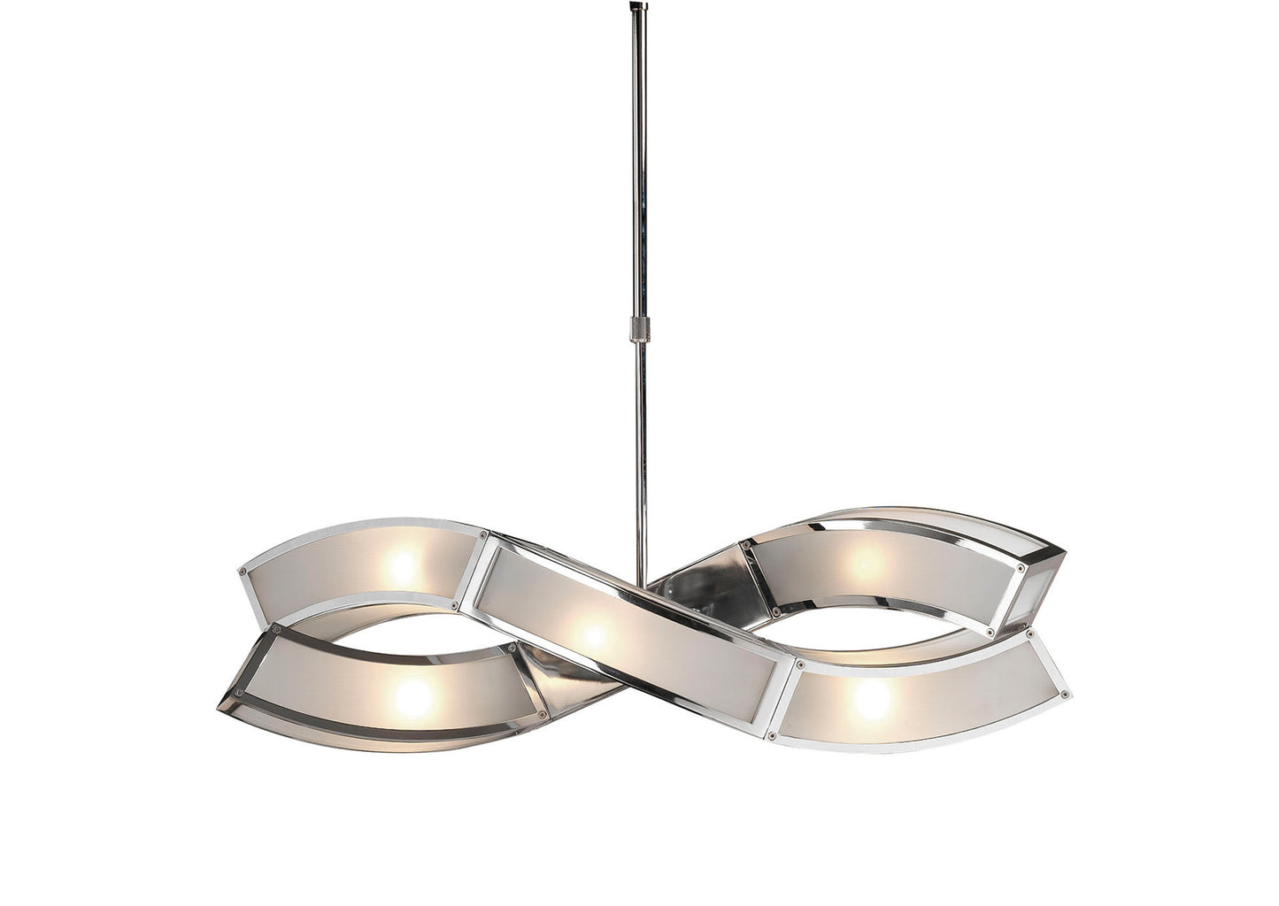 Duna E27 Rectangular Pendant 2 Arm 6 Light E27, Polished Chrome/White Acrylic, CFL Lamps INCLUDED by Mantra