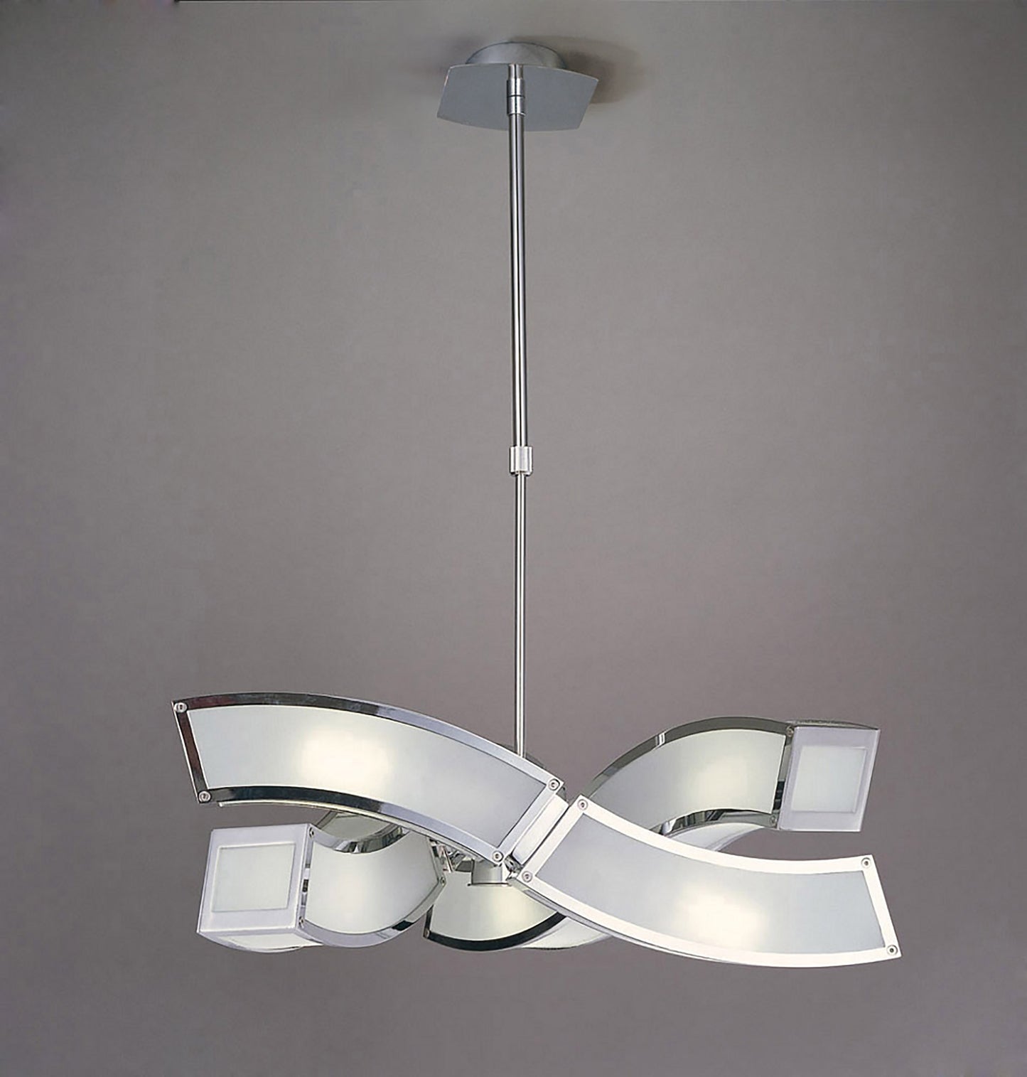 Duna E27 Pendant 3 Arm 6 Light E27, Polished Chrome/White Acrylic, CFL Lamps INCLUDED by Mantra