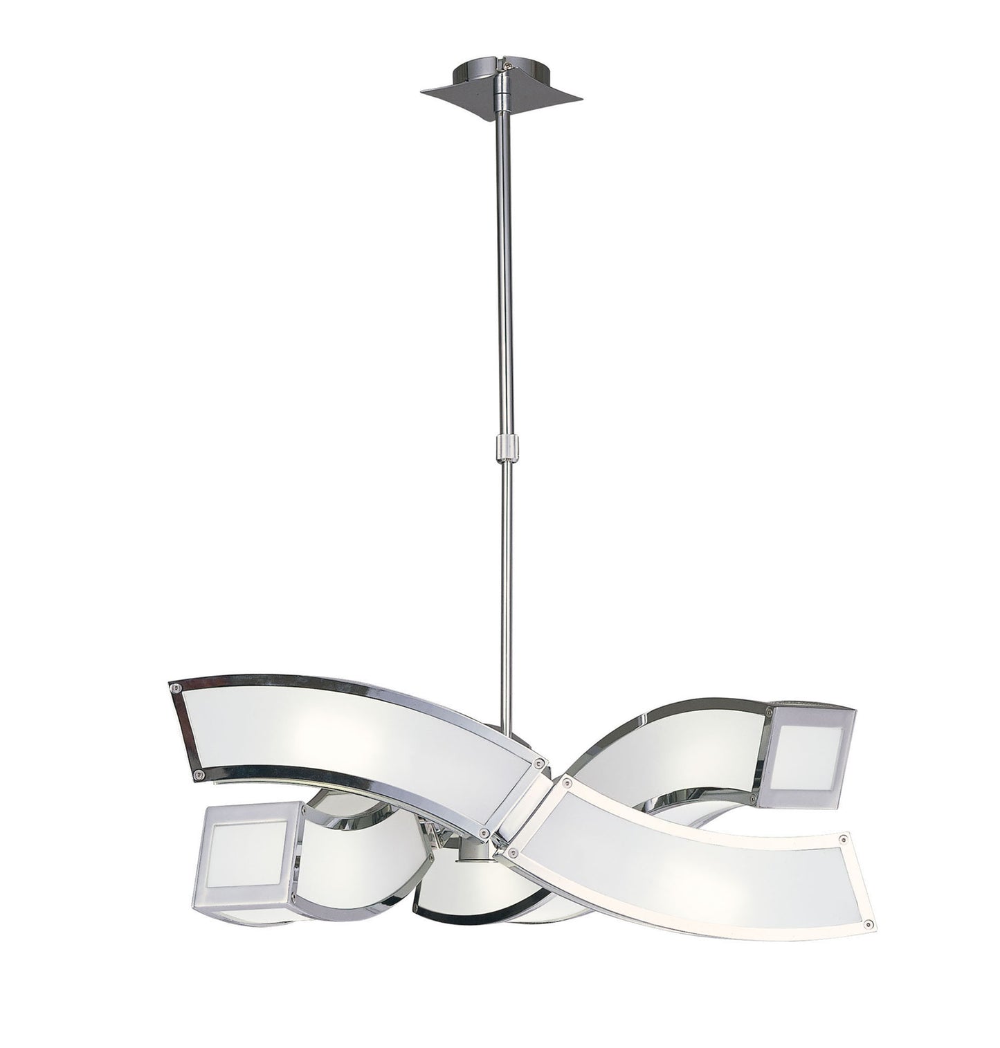 Duna E27 Pendant 3 Arm 6 Light E27, Polished Chrome/White Acrylic, CFL Lamps INCLUDED by Mantra