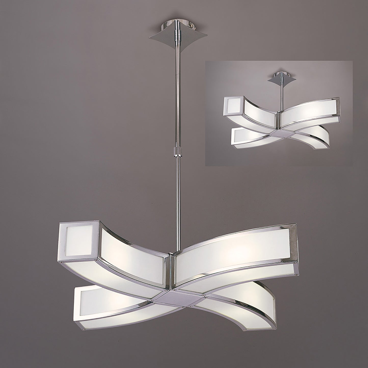 Duna E27 Pendant 4 Light L1 Curved, Polished Chrome/White Acrylic, CFL Lamps INCLUDED by Mantra