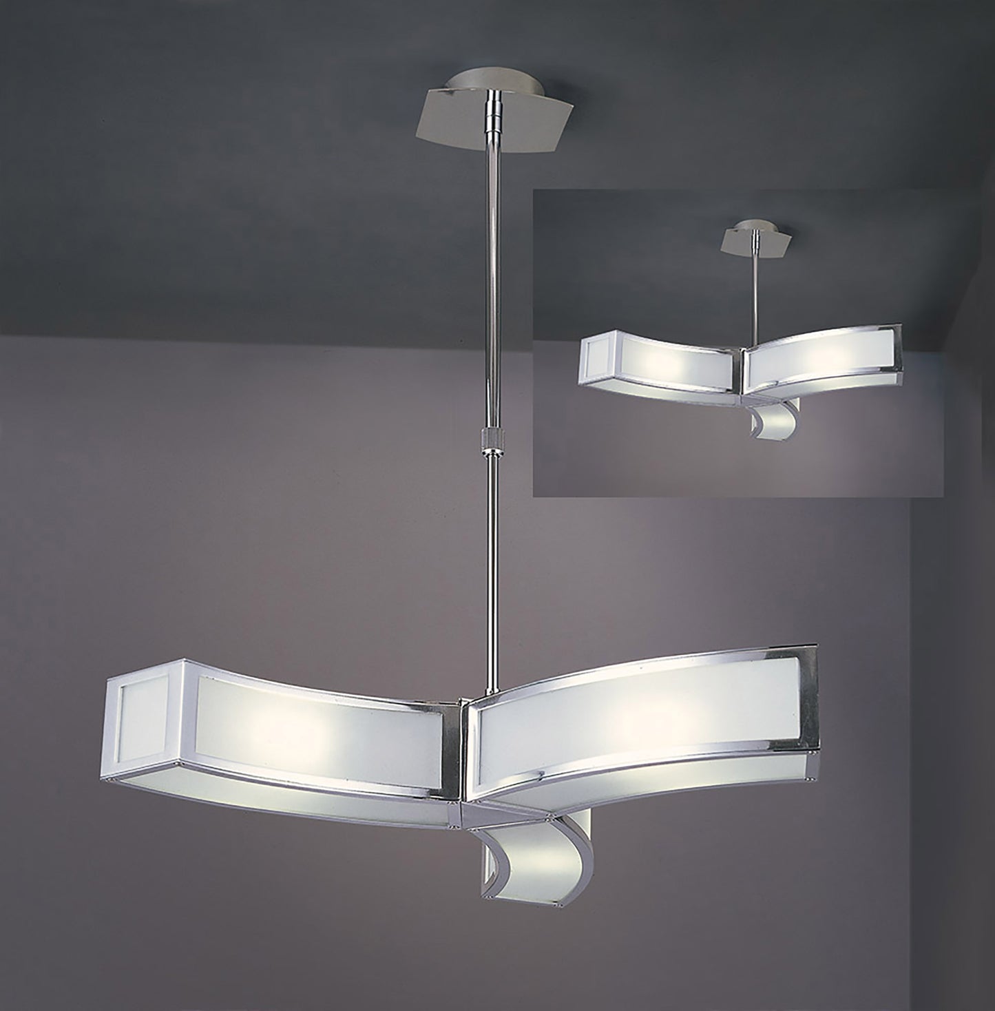 Duna E27 Pendant 3 Light L1, Polished Chrome/White Acrylic, CFL Lamps INCLUDED by Mantra