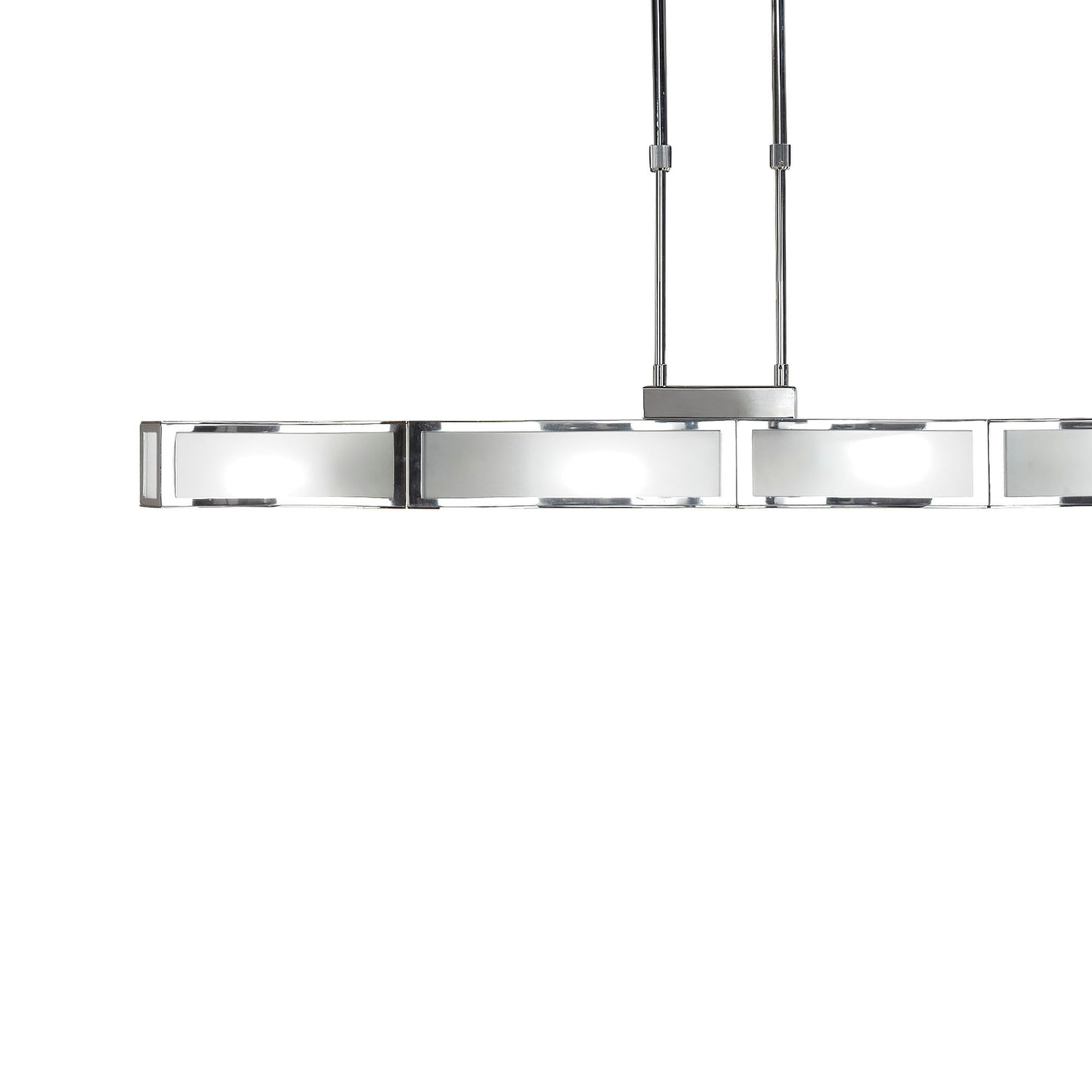 Duna E27 Linear Pendant 4 Light E27 Bar, Polished Chrome, White Acrylic, CFL Lamps INCLUDED by Mantra