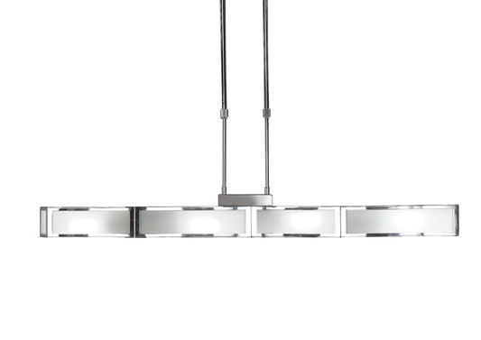 Duna E27 Linear Pendant 4 Light E27 Bar, Polished Chrome, White Acrylic, CFL Lamps INCLUDED by Mantra