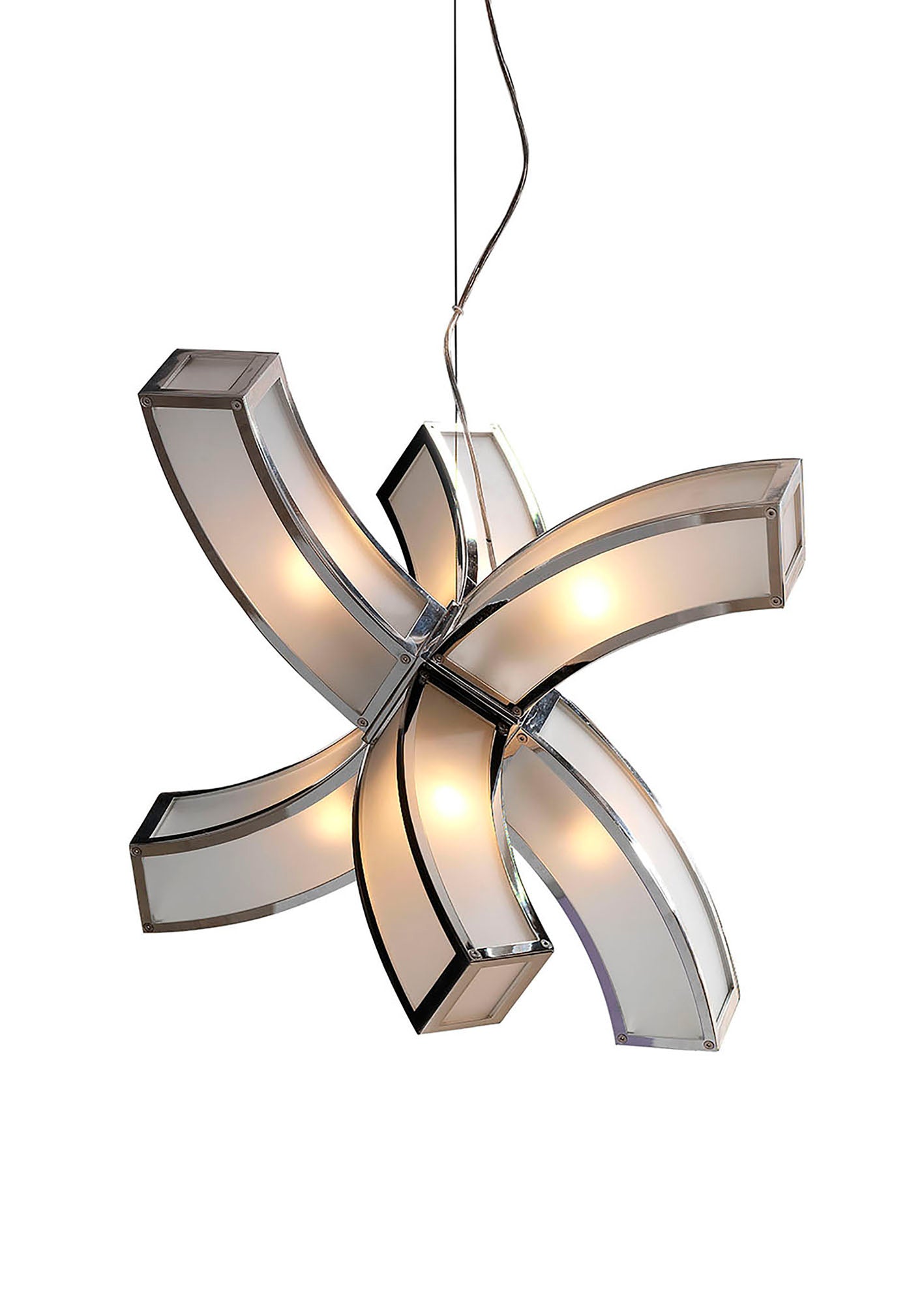 Duna E27 Pendant 6 arms 6 Light E27, Polished Chrome/White Acrylic, CFL Lamps INCLUDED by Mantra