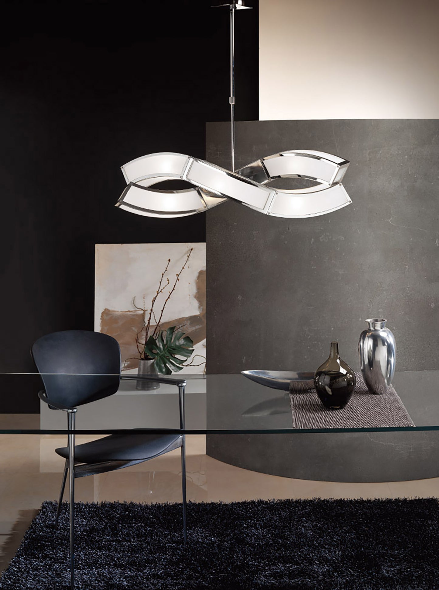 Duna GU10 Rectangular Pendant 2 Arm 6 Light L1/SGU10, Polished Chrome/White Acrylic, CFL Lamps INCLUDED by Mantra